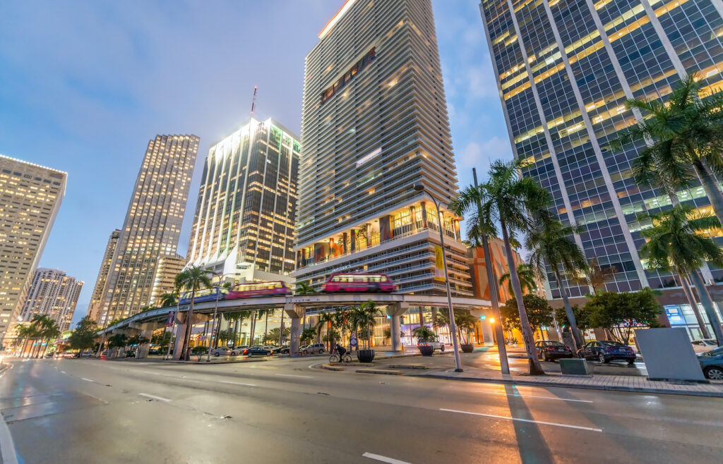 Downtown Miami street lined with high-rise office buildings